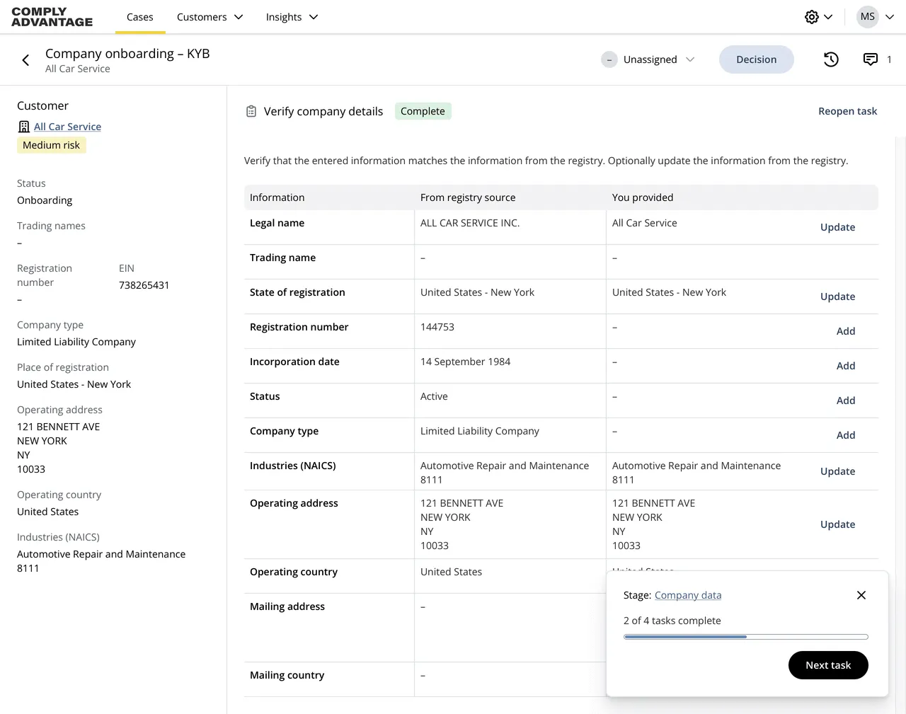 UI displaying a list of cases in a table, with a popover for editing the current filters