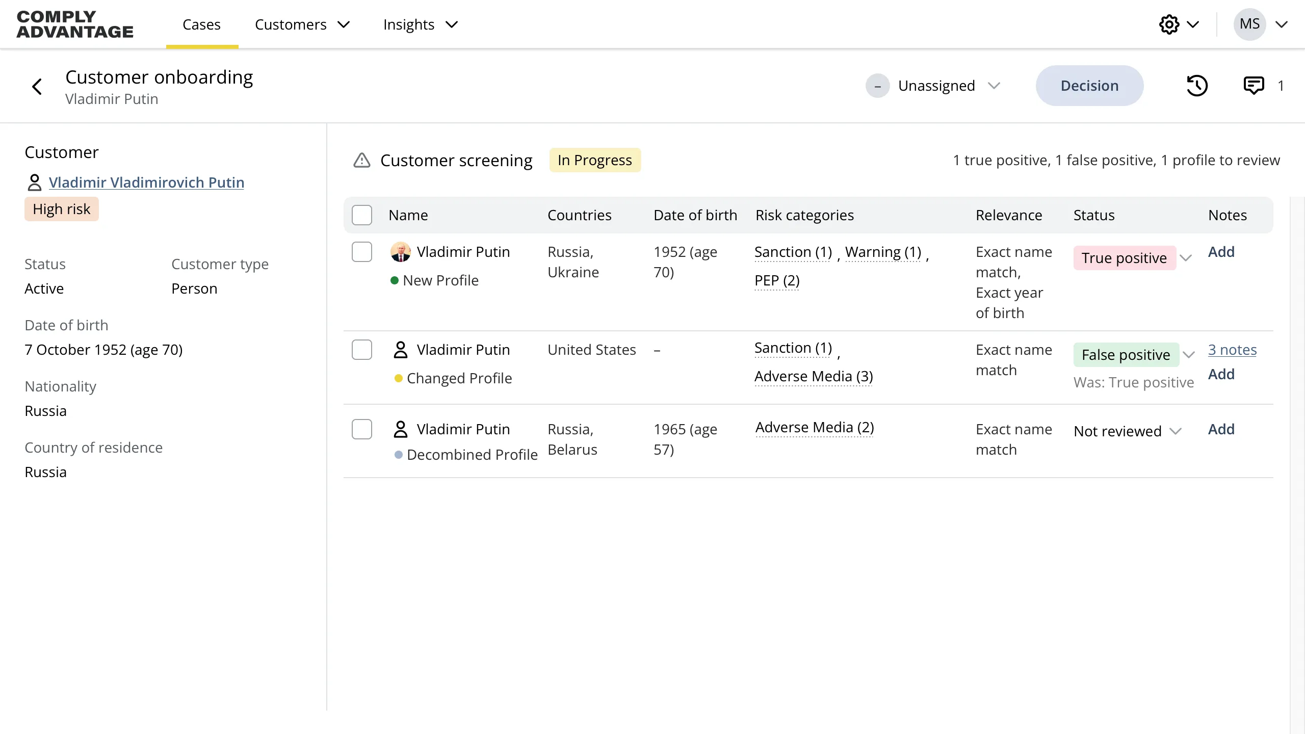 UI displaying a list of cases in a table, with a popover for editing the current filters
