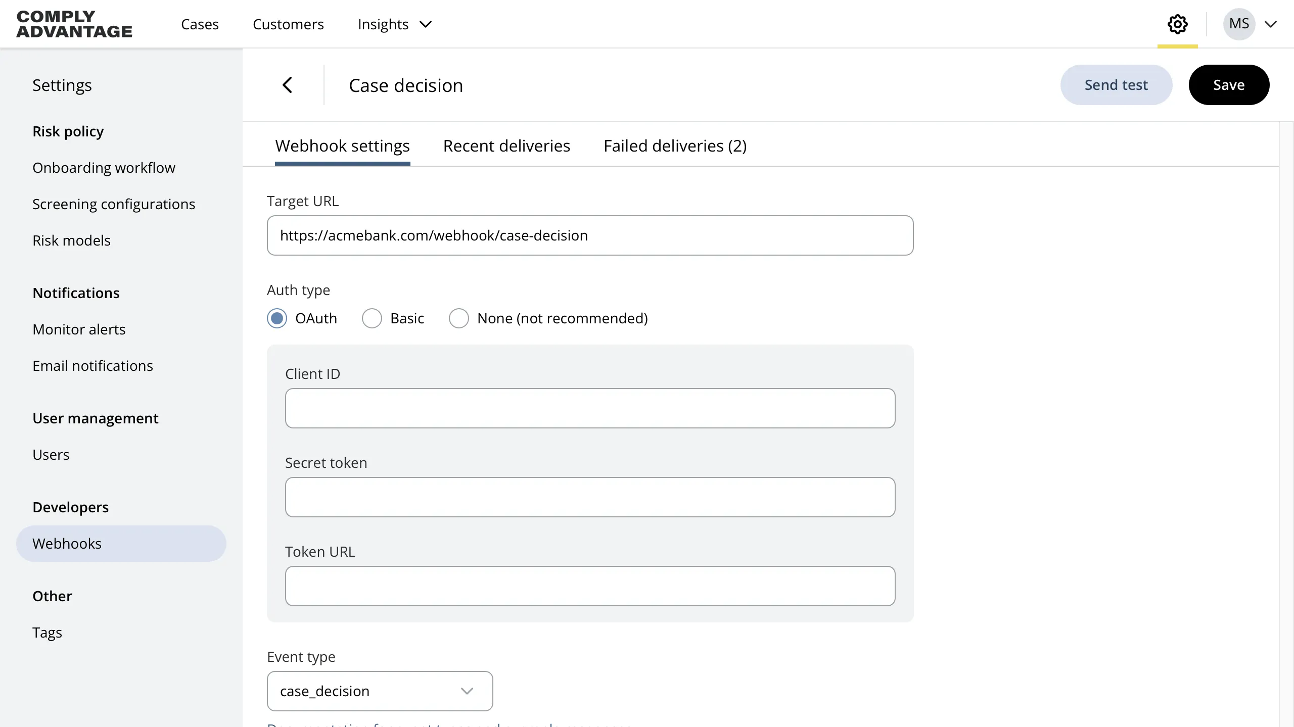 UI displaying a list of cases in a table, with a popover for editing the current filters